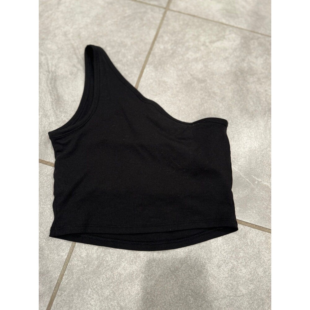 Pink by Victoria’s Secret one shoulder strap cropped black tank size small